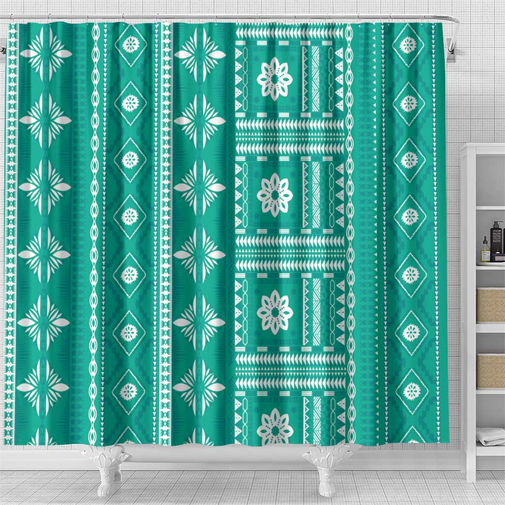 Fiji Masi All Teal Shower Curtain Tapa Pattern LT01 - Polynesian Pride