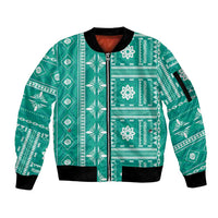 Fiji Masi All Teal Sleeve Zip Bomber Jacket Tapa Pattern LT01 Unisex Teal - Polynesian Pride