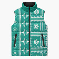 Fiji Masi All Teal Sleeveless Puffer Jacket Tapa Pattern - Polynesian Pride