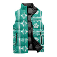 Fiji Masi All Teal Sleeveless Puffer Jacket Tapa Pattern - Polynesian Pride