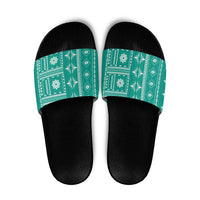 Fiji Masi All Teal Slide Sandals Tapa Pattern LT01 Teal - Polynesian Pride