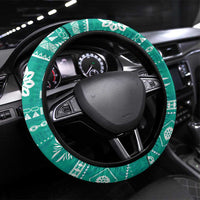 Fiji Masi All Teal Steering Wheel Cover Tapa Pattern LT01 Universal Fit Teal - Polynesian Pride