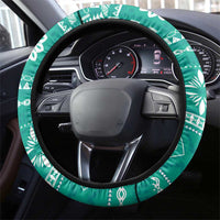 Fiji Masi All Teal Steering Wheel Cover Tapa Pattern LT01 - Polynesian Pride