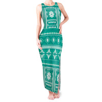Fiji Masi All Teal Tank Maxi Dress Tapa Pattern LT01 Women Teal - Polynesian Pride