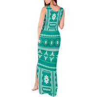 Fiji Masi All Teal Tank Maxi Dress Tapa Pattern LT01 - Polynesian Pride
