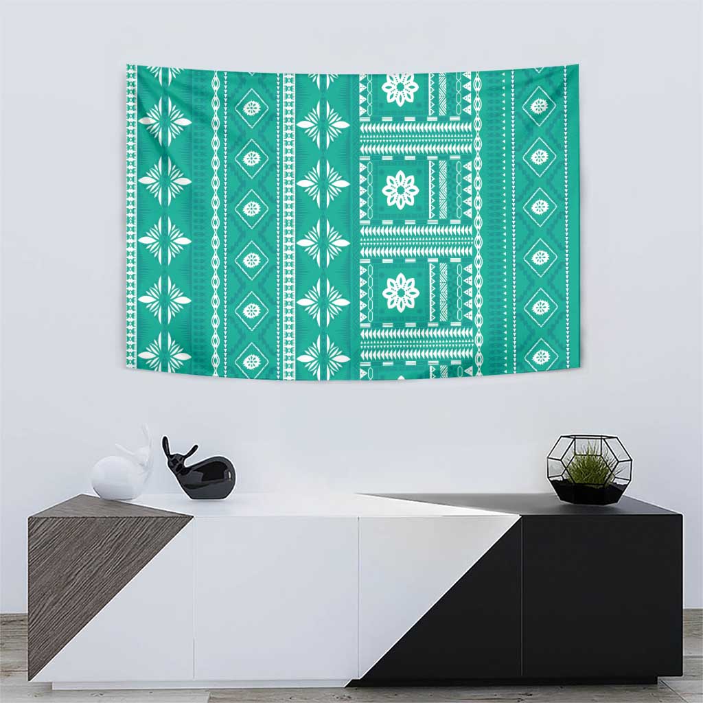 Fiji Masi All Teal Tapestry Tapa Pattern LT01 - Polynesian Pride