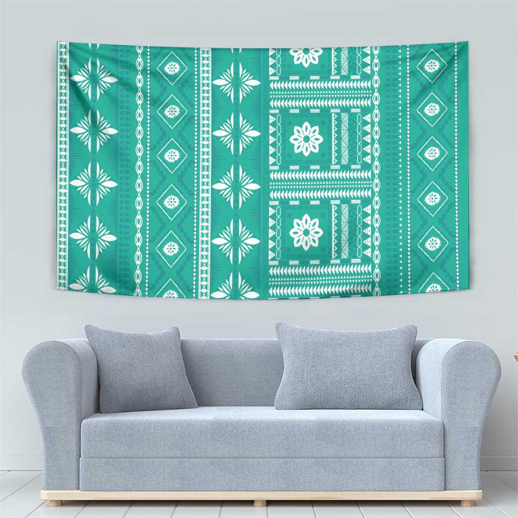 Fiji Masi All Teal Tapestry Tapa Pattern LT01 - Polynesian Pride