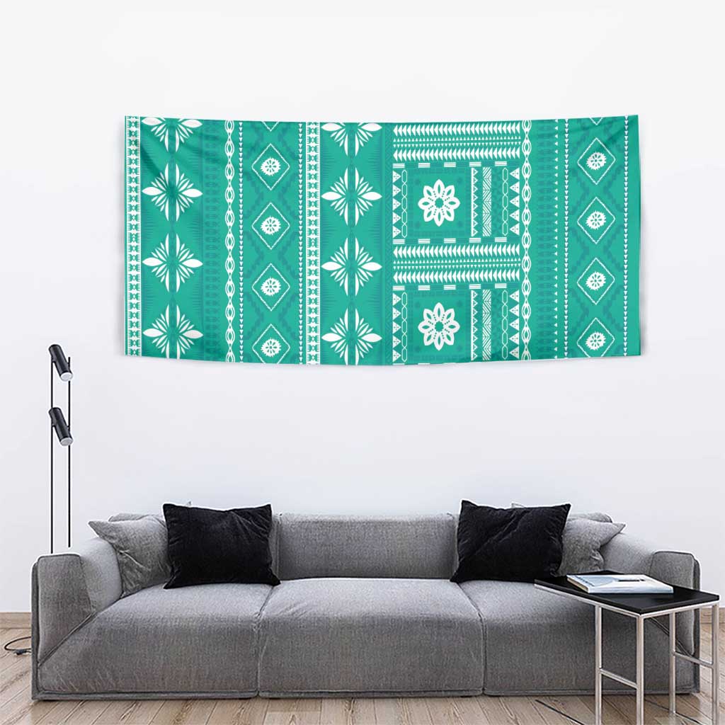 Fiji Masi All Teal Tapestry Tapa Pattern LT01 - Polynesian Pride