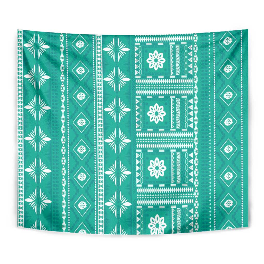 Fiji Masi All Teal Tapestry Tapa Pattern LT01 - Polynesian Pride