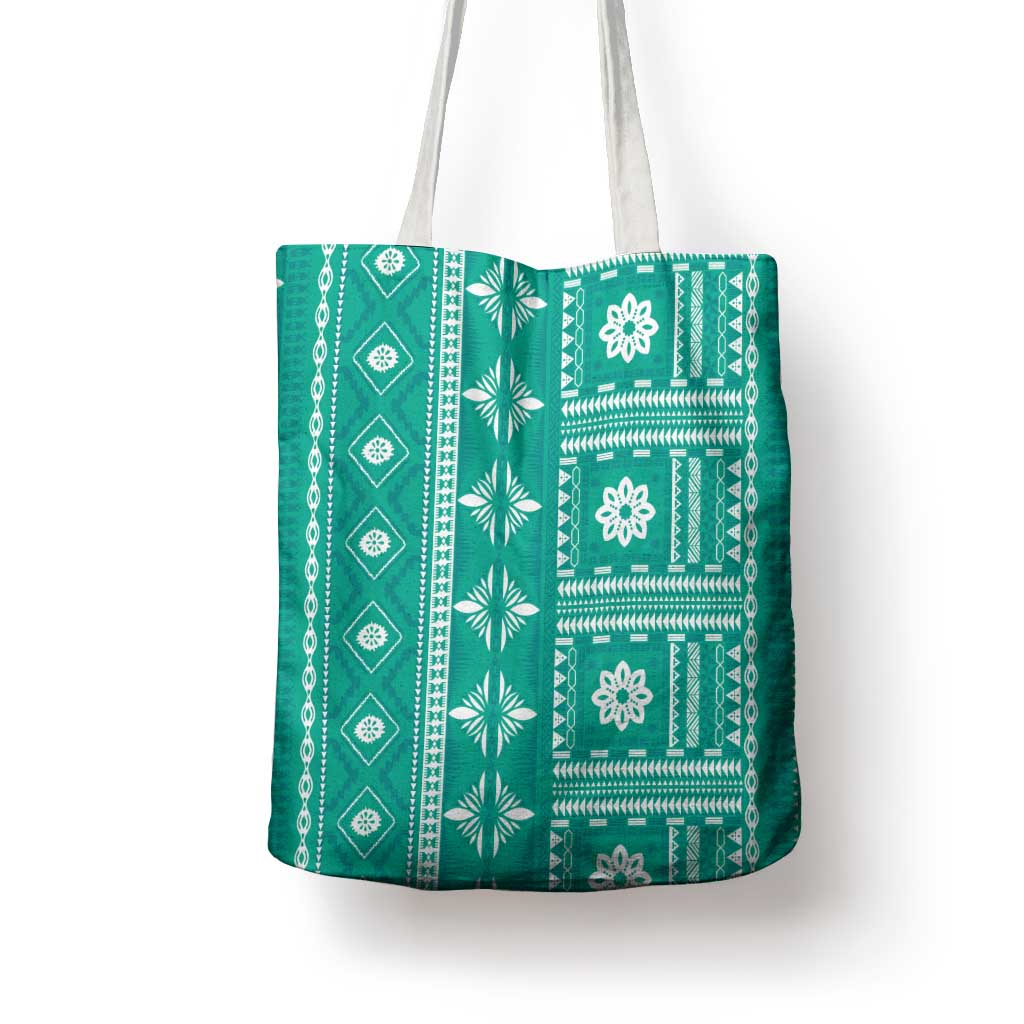 Fiji Masi All Teal Tote Bag Tapa Pattern - Polynesian Pride