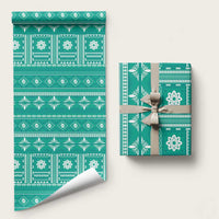 Fiji Masi All Teal Wrapping Paper Tapa Pattern - Polynesian Pride
