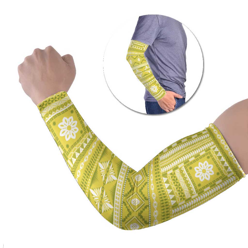 Fiji Masi All Yellow Arm Sleeves Tapa Pattern - Polynesian Pride