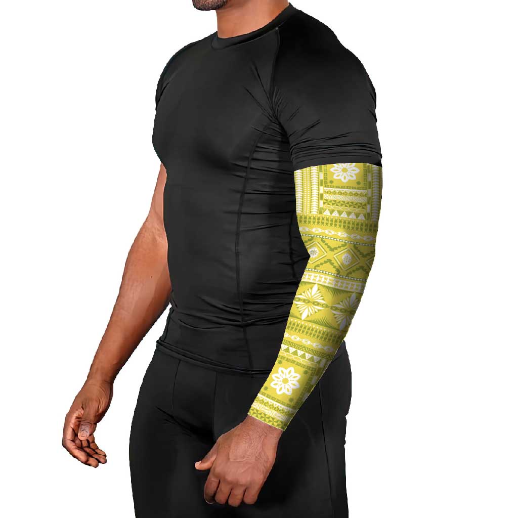 Fiji Masi All Yellow Arm Sleeves Tapa Pattern - Polynesian Pride