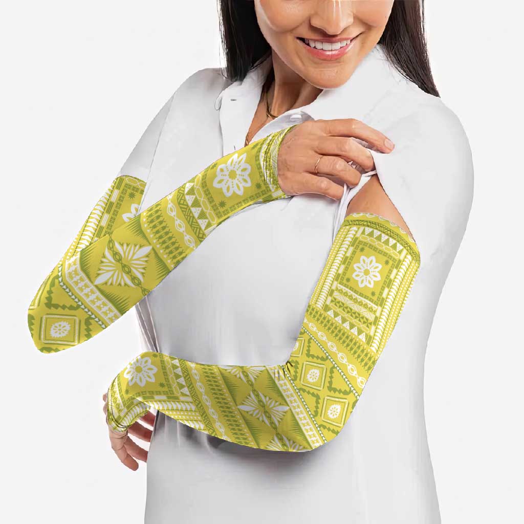 Fiji Masi All Yellow Arm Sleeves Tapa Pattern - Polynesian Pride