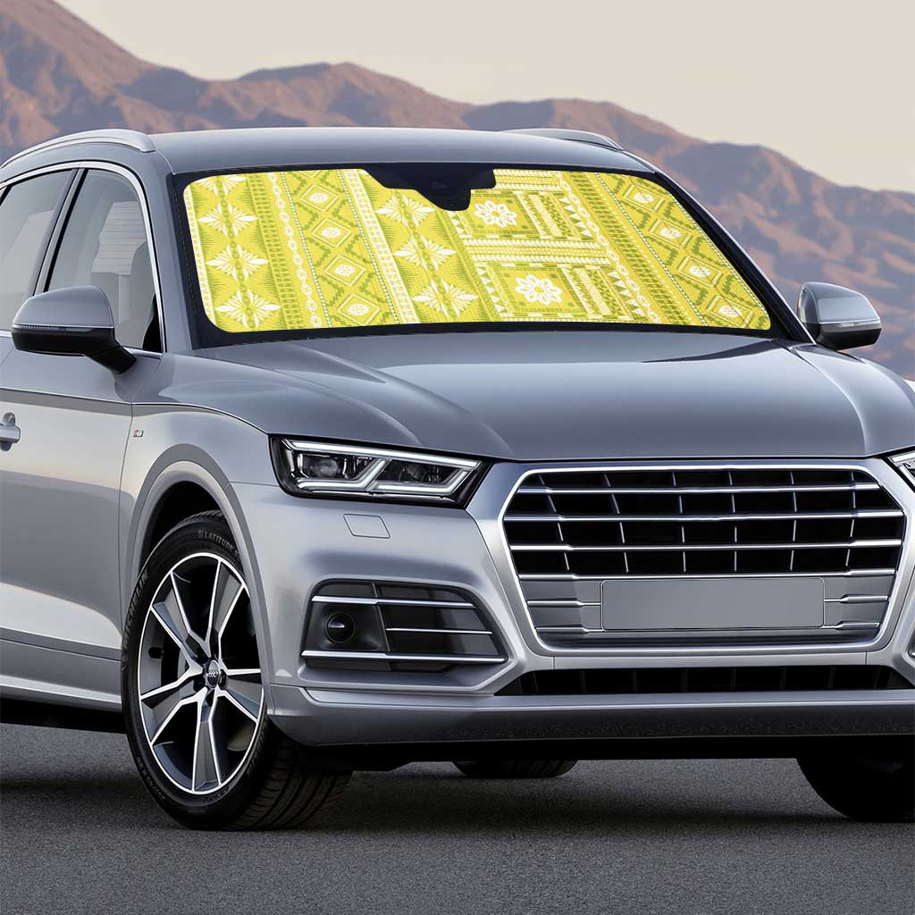 Fiji Masi All Yellow Auto Sun Shade Tapa Pattern - Polynesian Pride