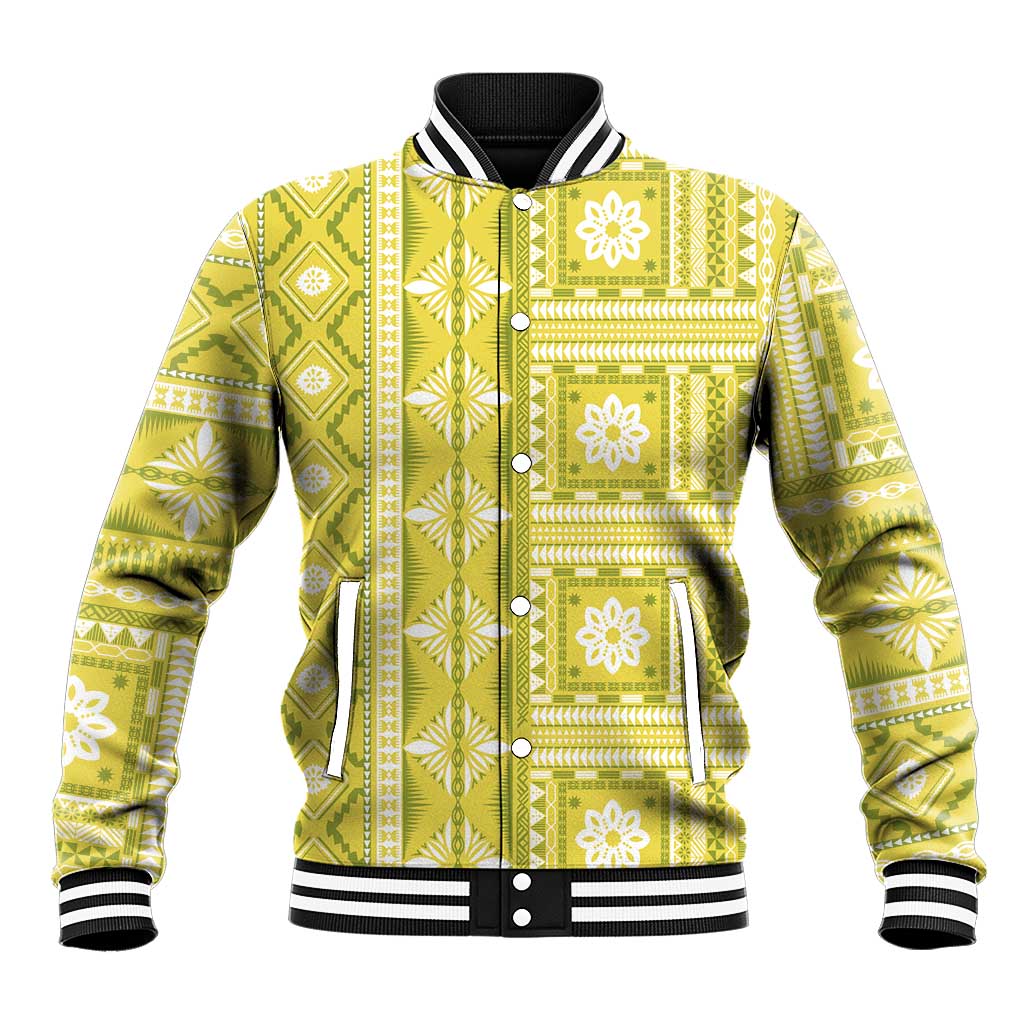 Fiji Masi All Yellow Baseball Jacket Tapa Pattern - Polynesian Pride