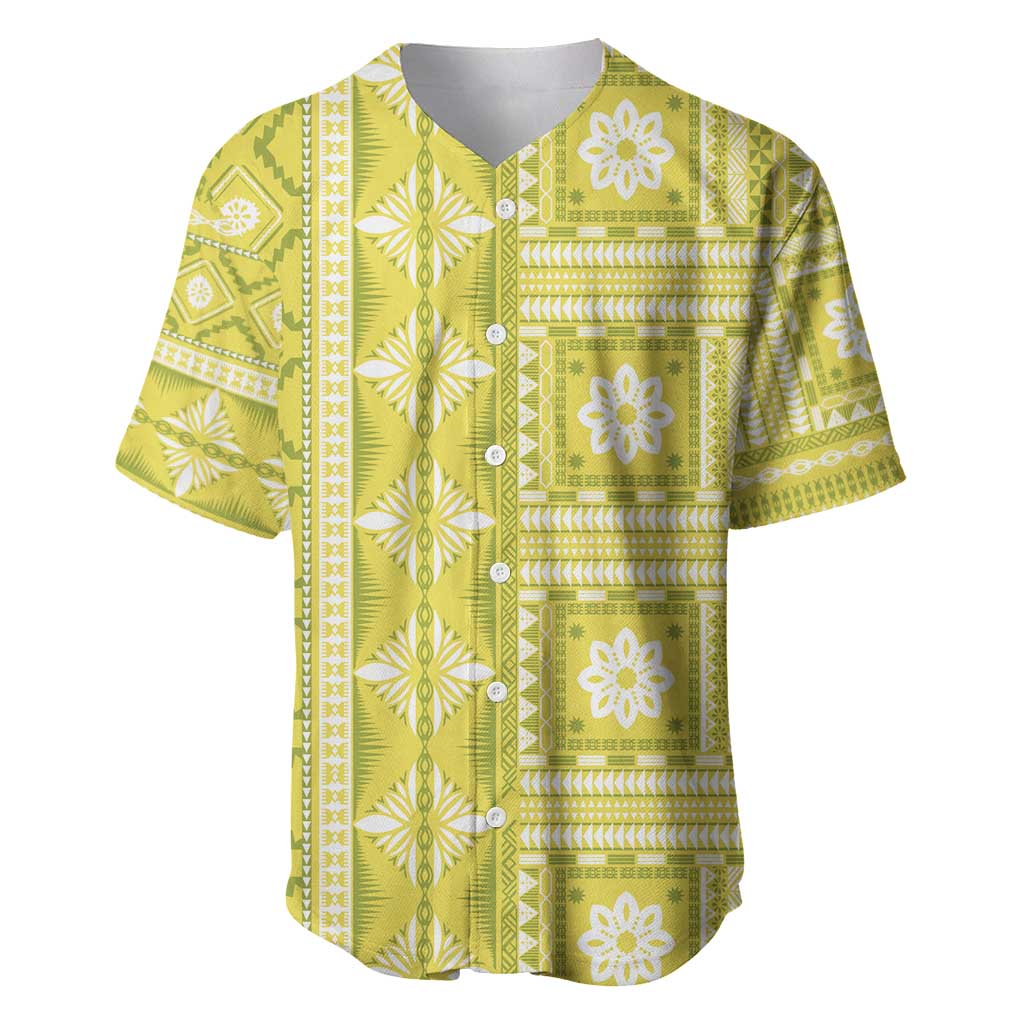 Fiji Masi All Yellow Baseball Jersey Tapa Pattern - Polynesian Pride