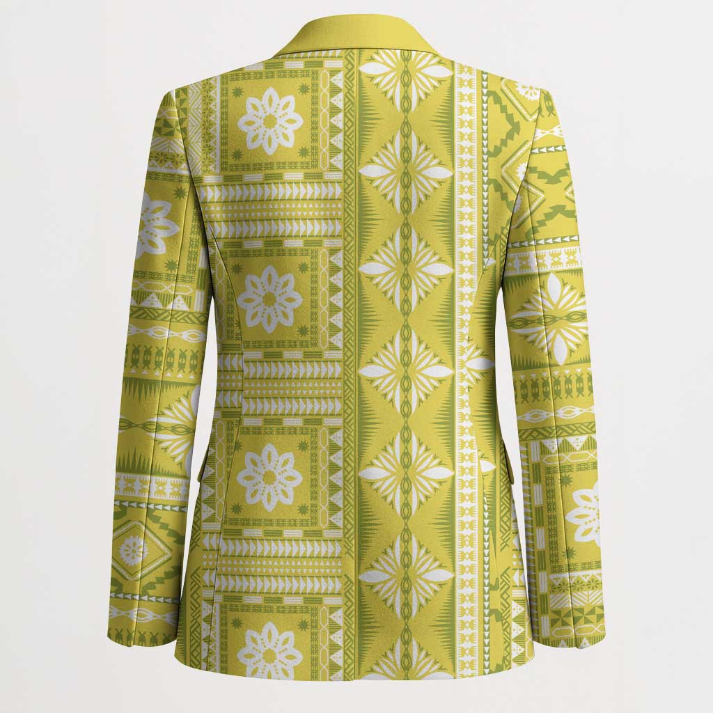 Fiji Masi All Yellow Blazer Tapa Pattern LT01 - Polynesian Pride