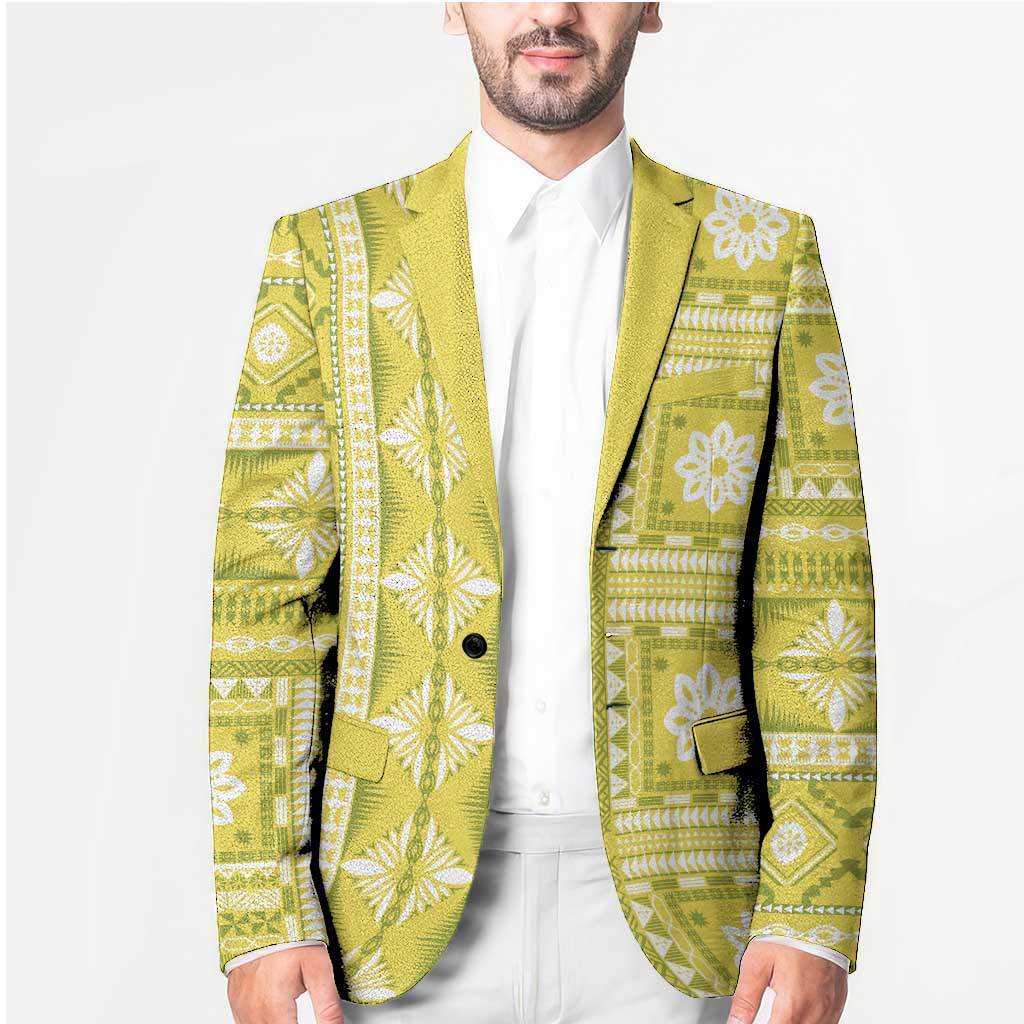 Fiji Masi All Yellow Blazer Tapa Pattern LT01 - Polynesian Pride