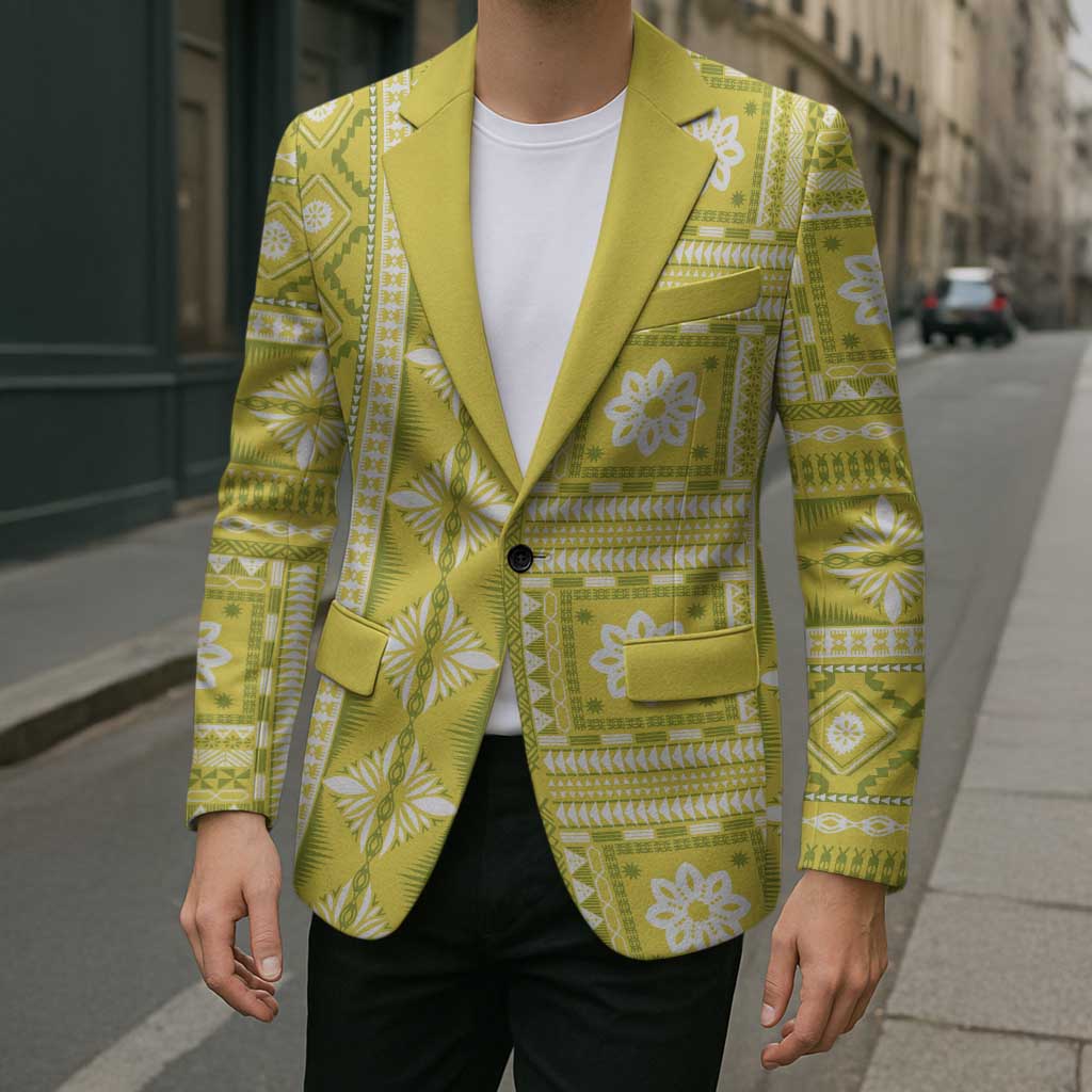 Fiji Masi All Yellow Blazer Tapa Pattern LT01 - Polynesian Pride