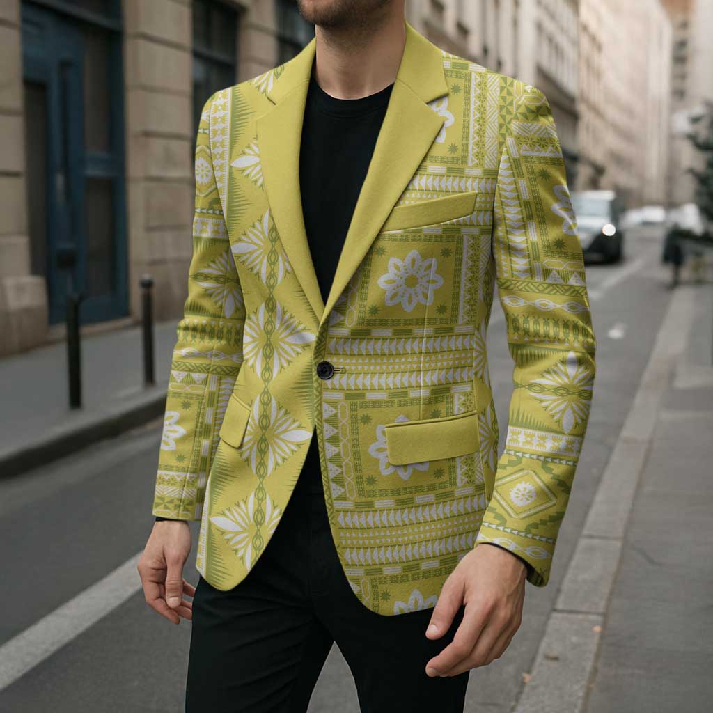 Fiji Masi All Yellow Blazer Tapa Pattern LT01 - Polynesian Pride
