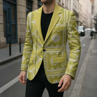 Fiji Masi All Yellow Blazer Tapa Pattern LT01 - Polynesian Pride