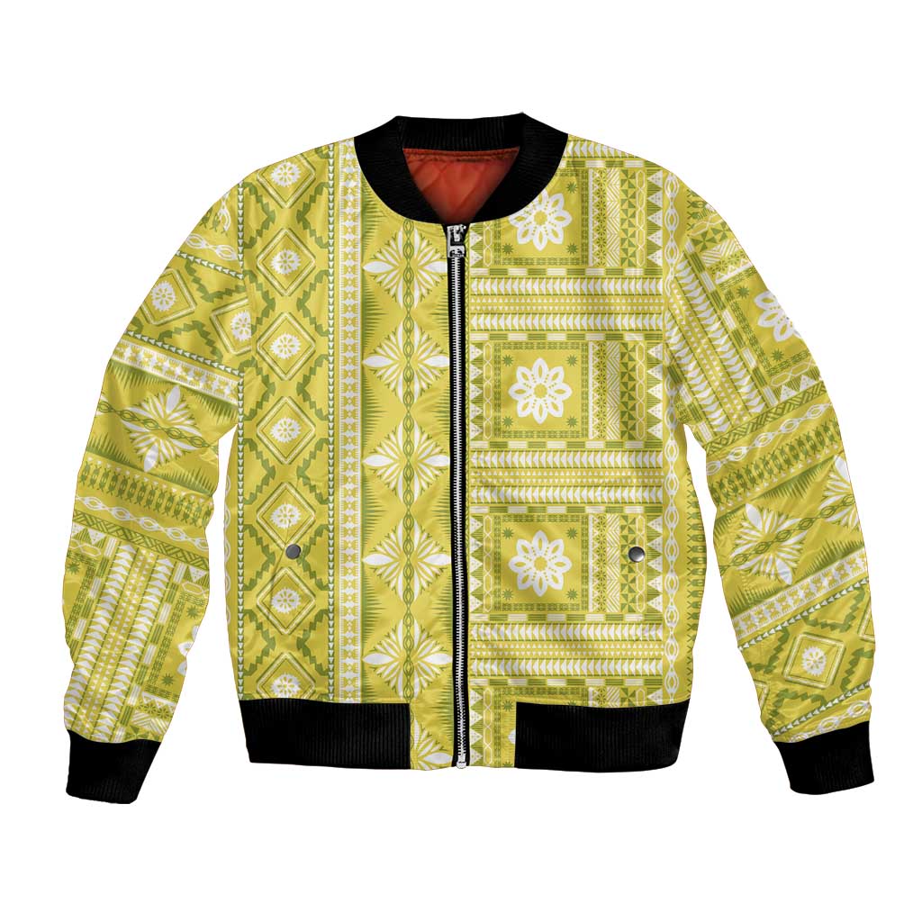 Fiji Masi All Yellow Bomber Jacket Tapa Pattern LT01 Unisex Yellow - Polynesian Pride