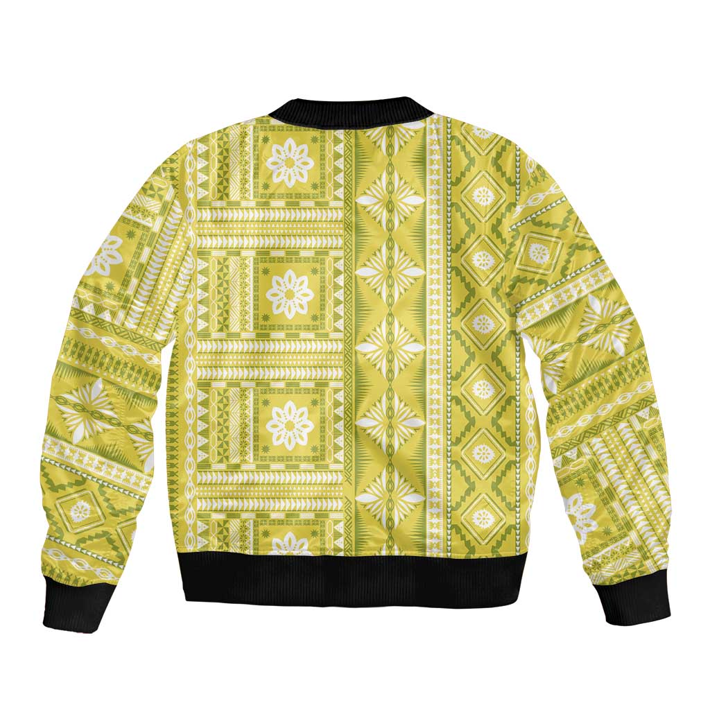 Fiji Masi All Yellow Bomber Jacket Tapa Pattern LT01 - Polynesian Pride
