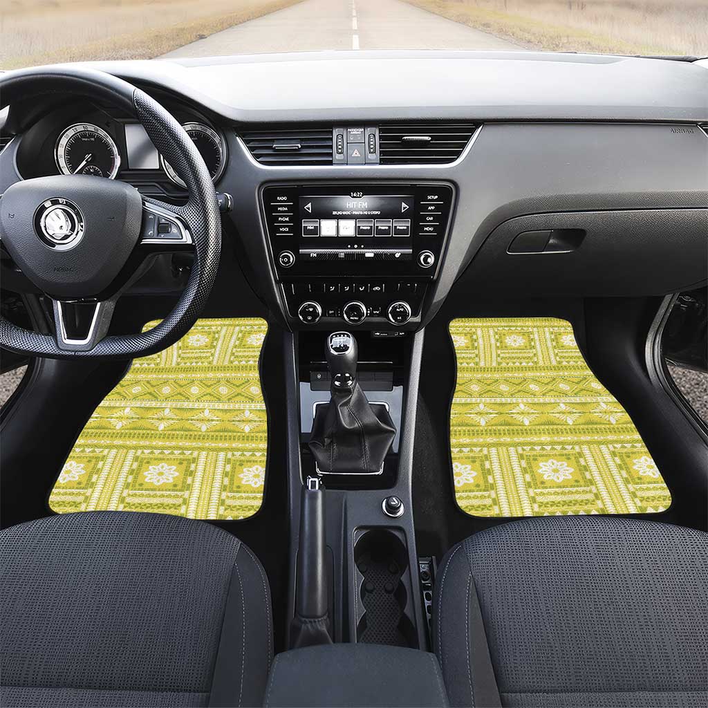 Fiji Masi All Yellow Car Mats Tapa Pattern LT01 Set 2pcs - Front Yellow - Polynesian Pride