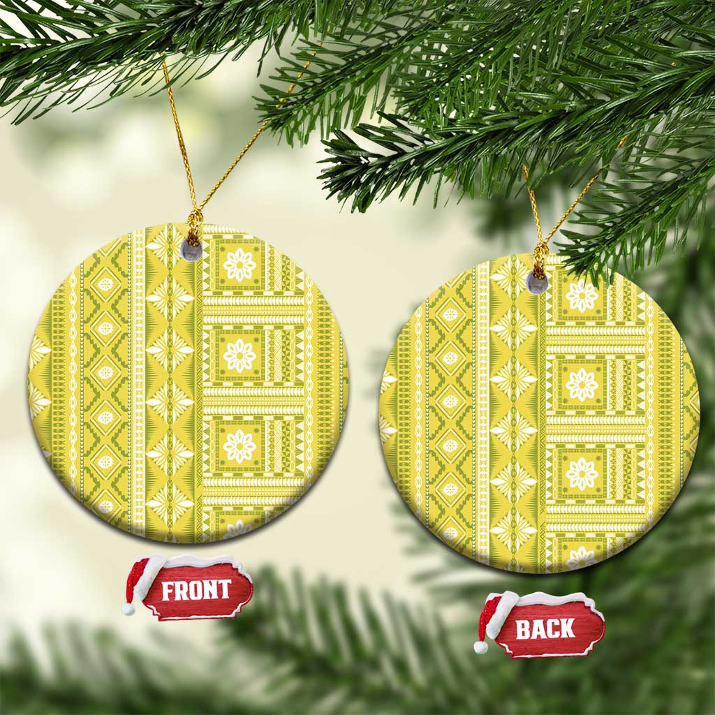 Fiji Masi All Yellow Ceramic Ornament Tapa Pattern LT01 Circle Yellow - Polynesian Pride