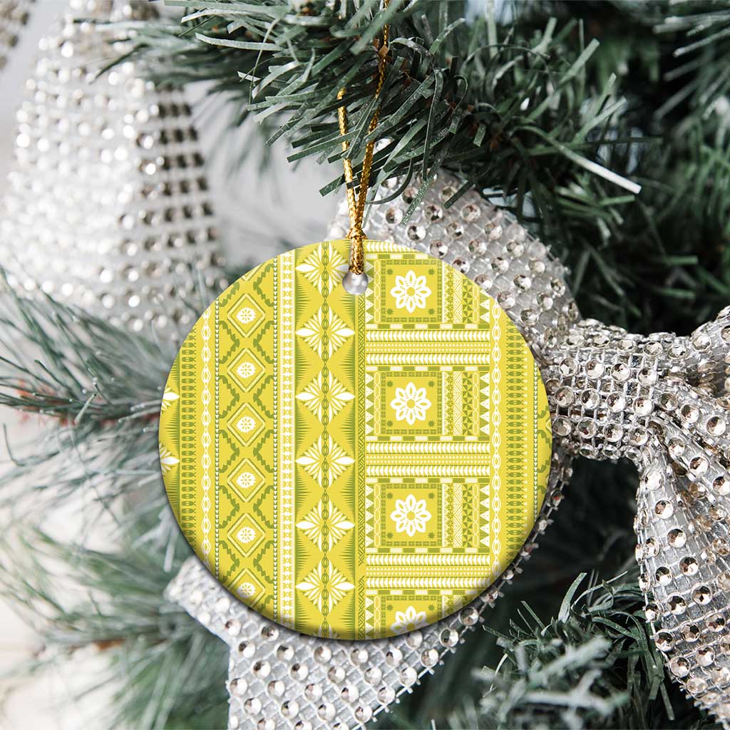 Fiji Masi All Yellow Ceramic Ornament Tapa Pattern LT01 - Polynesian Pride
