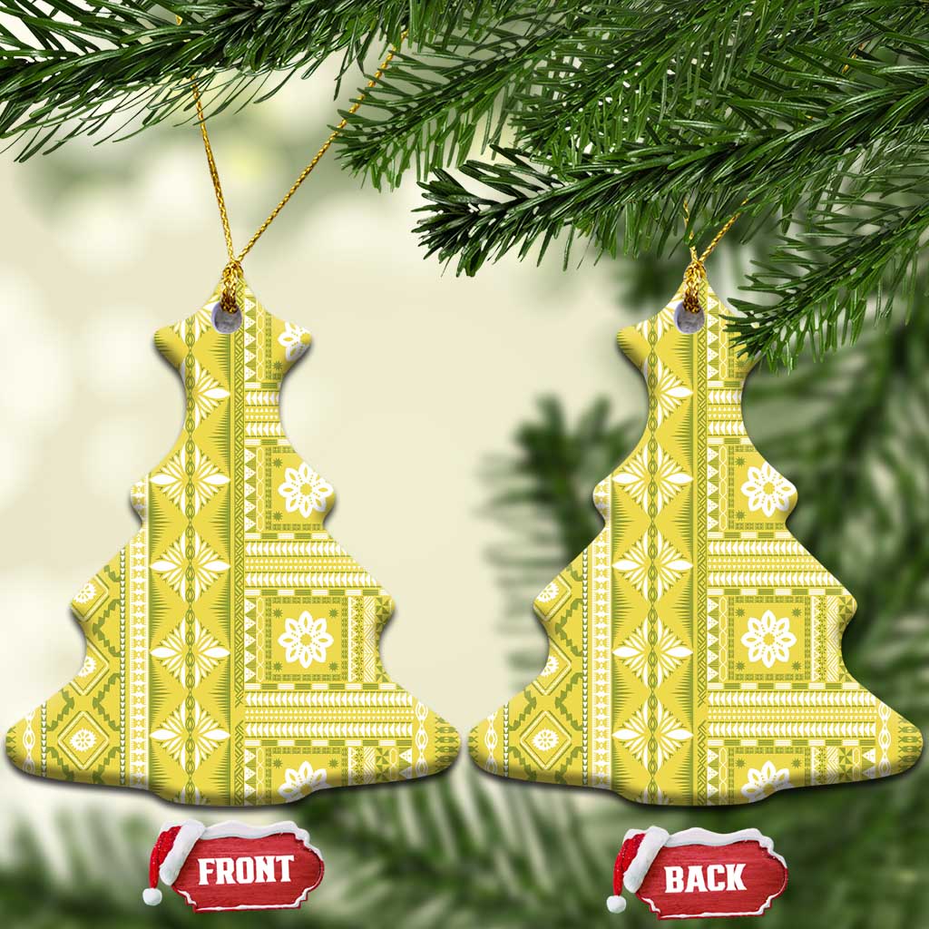 Fiji Masi All Yellow Ceramic Ornament Tapa Pattern LT01 Christmas Tree Yellow - Polynesian Pride