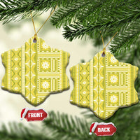 Fiji Masi All Yellow Ceramic Ornament Tapa Pattern LT01 Snow Flake Yellow - Polynesian Pride