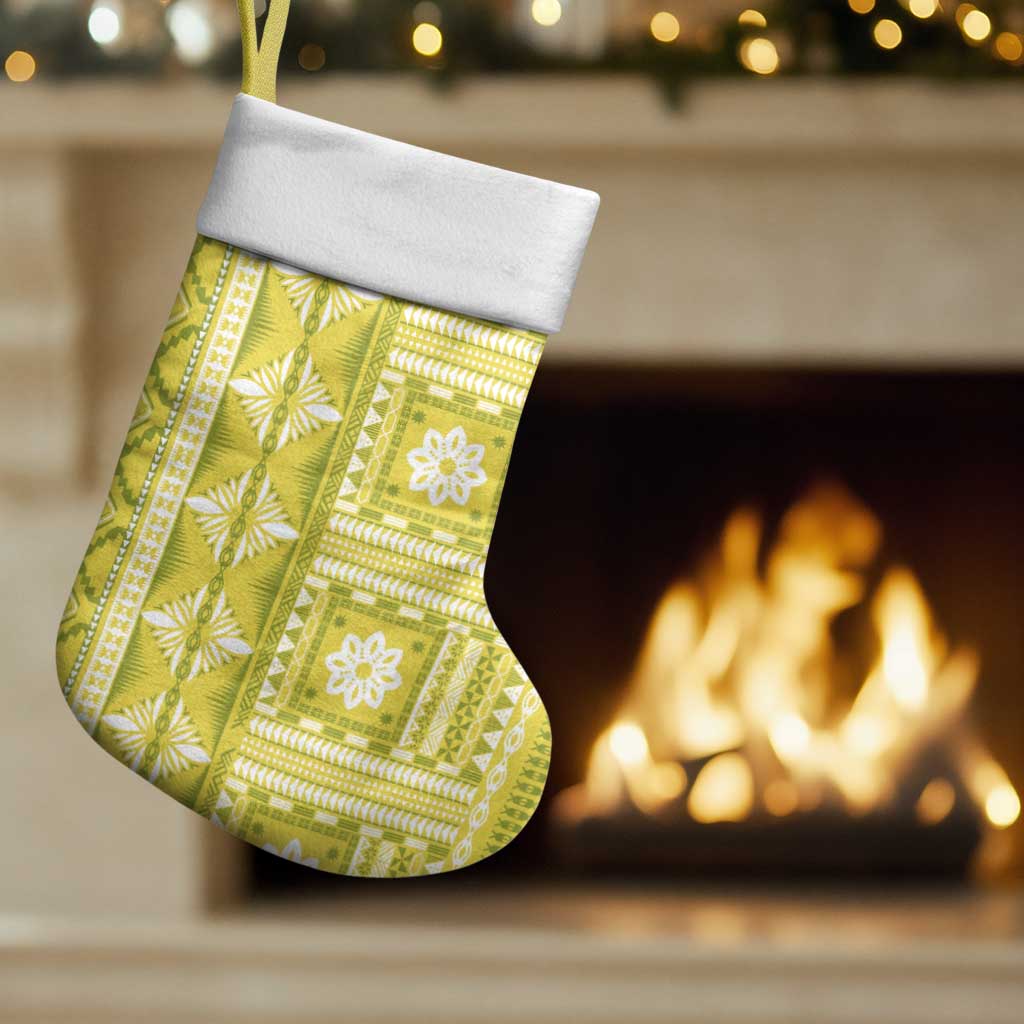 Fiji Masi All Yellow Christmas Stocking Tapa Pattern LT01 Set of 2 Yellow - Polynesian Pride