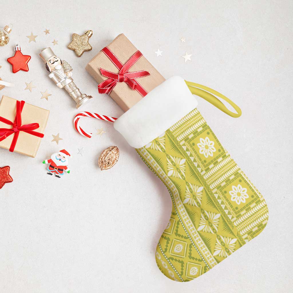 Fiji Masi All Yellow Christmas Stocking Tapa Pattern LT01 - Polynesian Pride