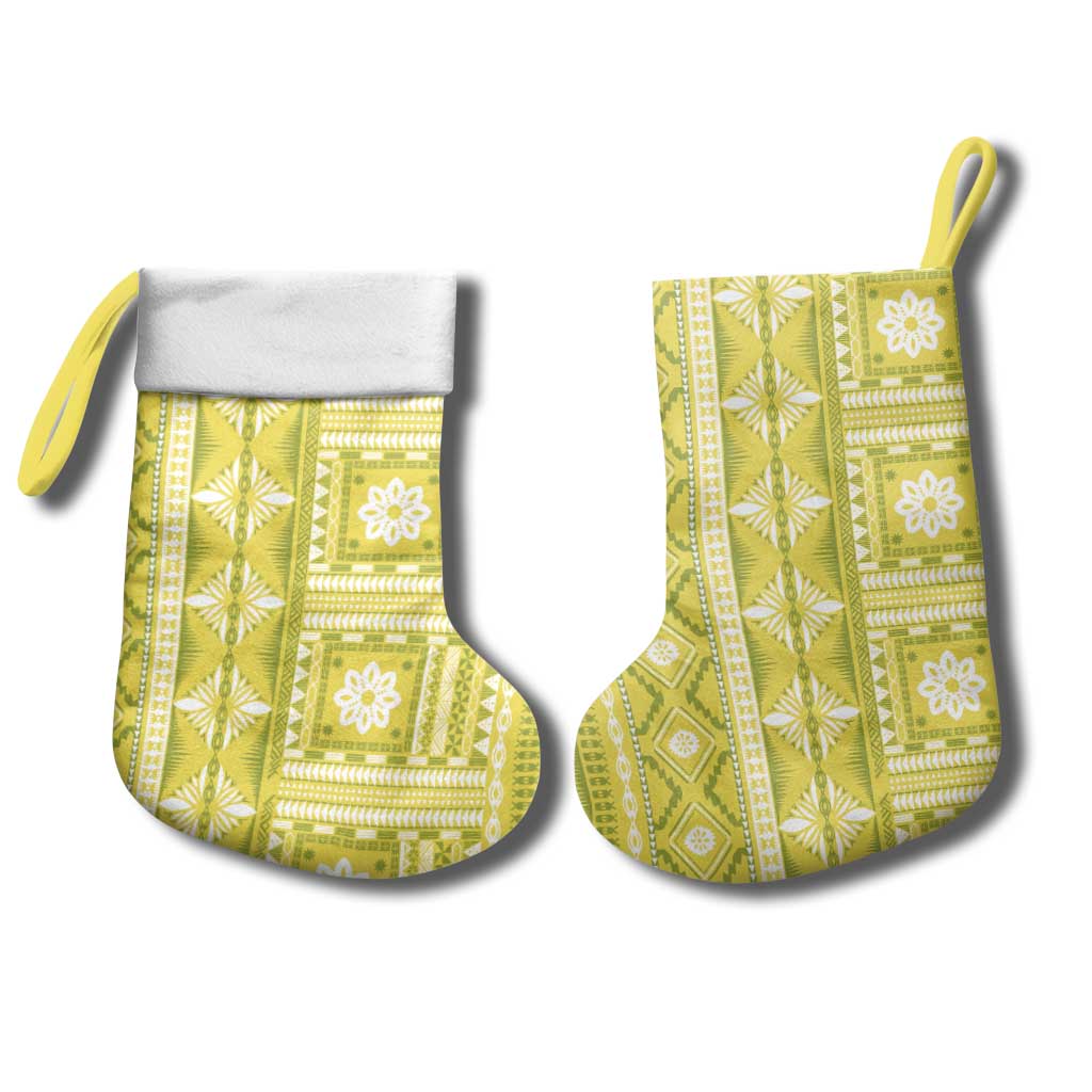 Fiji Masi All Yellow Christmas Stocking Tapa Pattern LT01 - Polynesian Pride