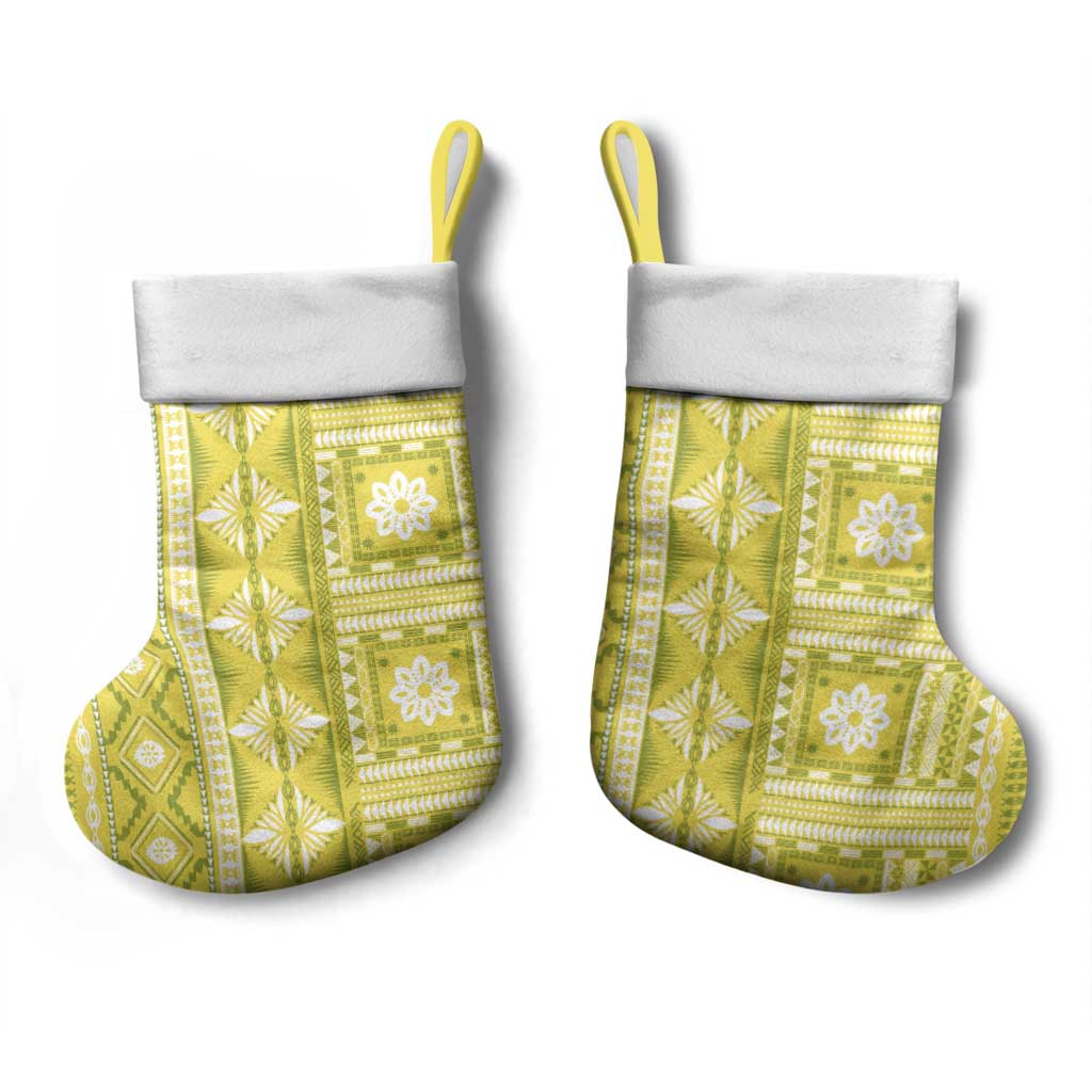 Fiji Masi All Yellow Christmas Stocking Tapa Pattern LT01 - Polynesian Pride