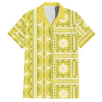 Fiji Masi All Yellow Family Matching Long Sleeve Bodycon Dress and Hawaiian Shirt Tapa Pattern - Polynesian Pride