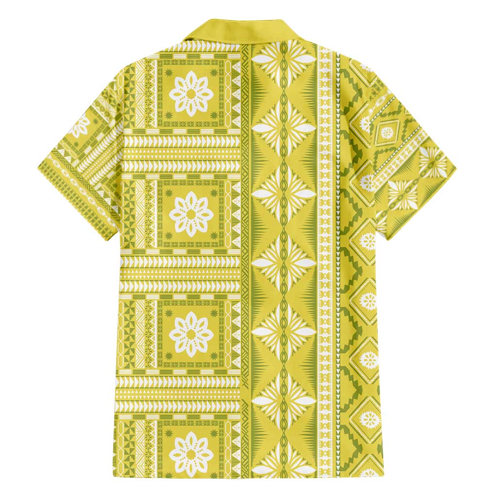 Fiji Masi All Yellow Family Matching Long Sleeve Bodycon Dress and Hawaiian Shirt Tapa Pattern - Polynesian Pride
