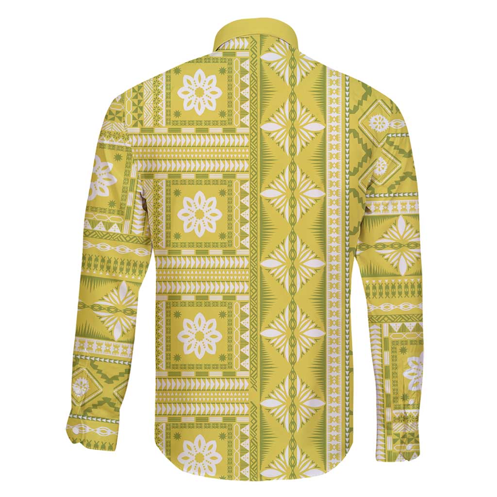 Fiji Masi All Yellow Family Matching Long Sleeve Bodycon Dress and Hawaiian Shirt Tapa Pattern - Polynesian Pride