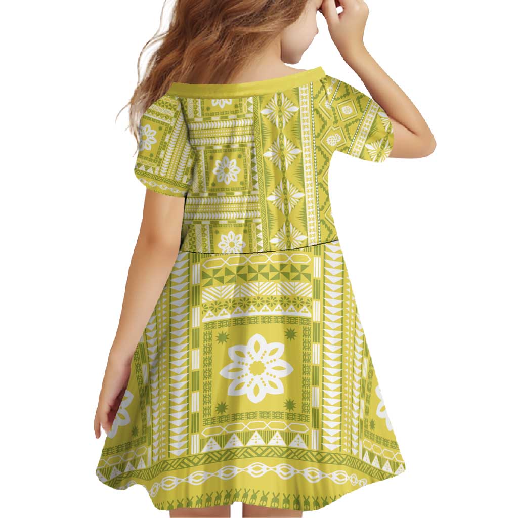 Fiji Masi All Yellow Family Matching Short Sleeve Bodycon Dress and Hawaiian Shirt Tapa Pattern - Polynesian Pride