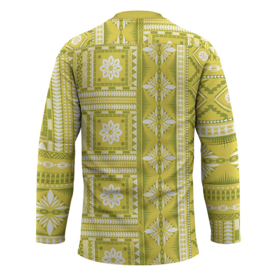 Fiji Masi All Yellow Hockey Jersey Tapa Pattern - Polynesian Pride