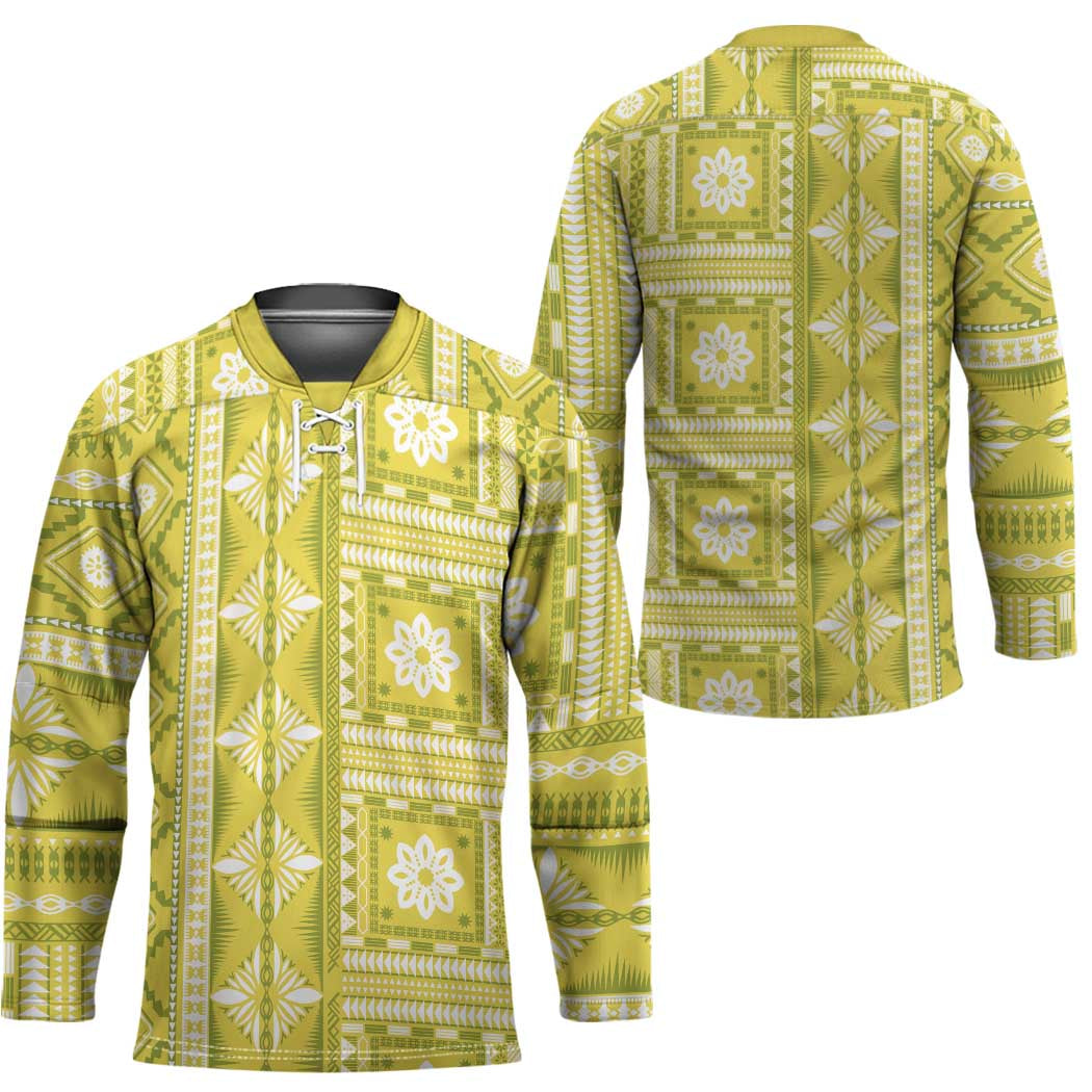 Fiji Masi All Yellow Hockey Jersey Tapa Pattern - Polynesian Pride