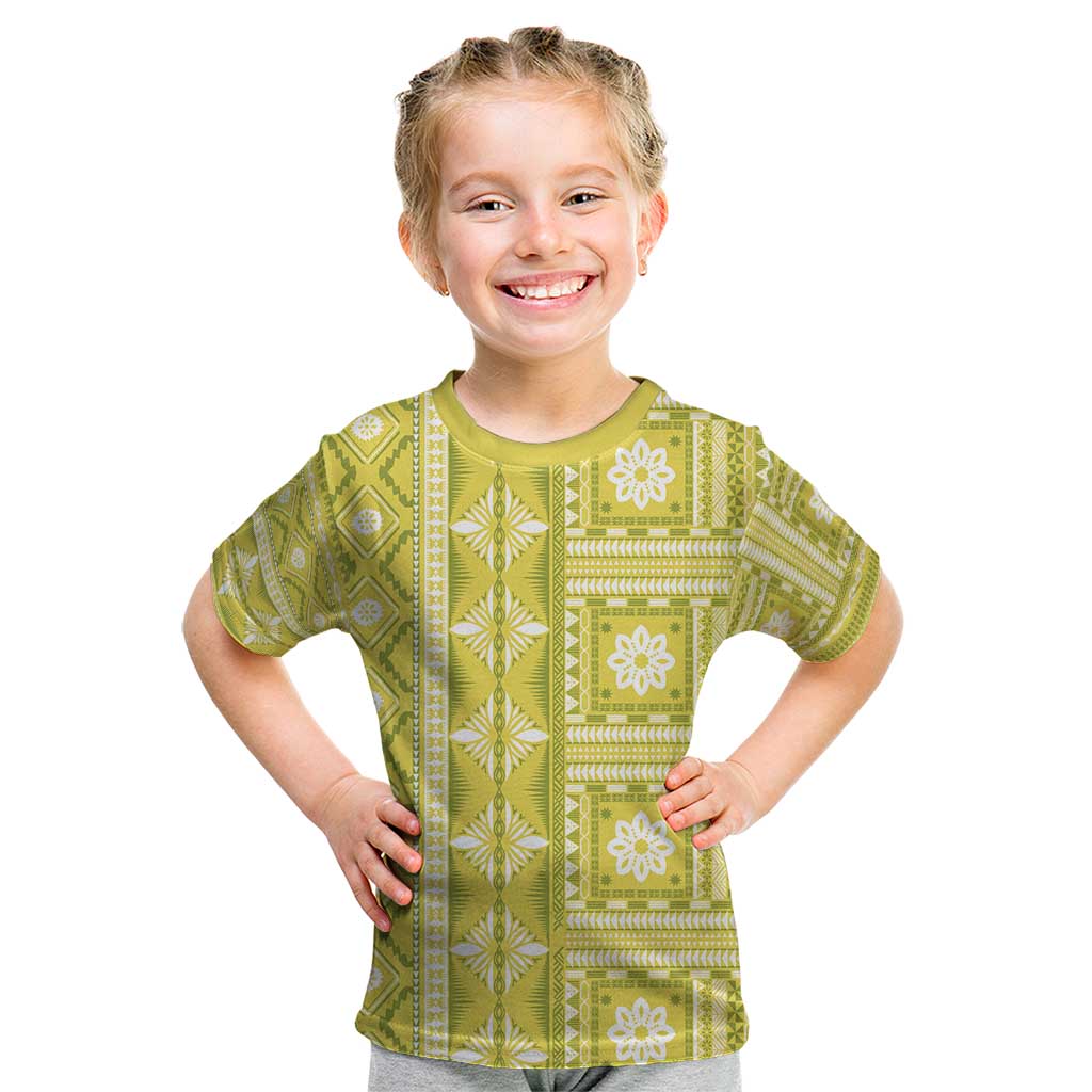 Fiji Masi All Yellow Kid T Shirt Tapa Pattern - Polynesian Pride