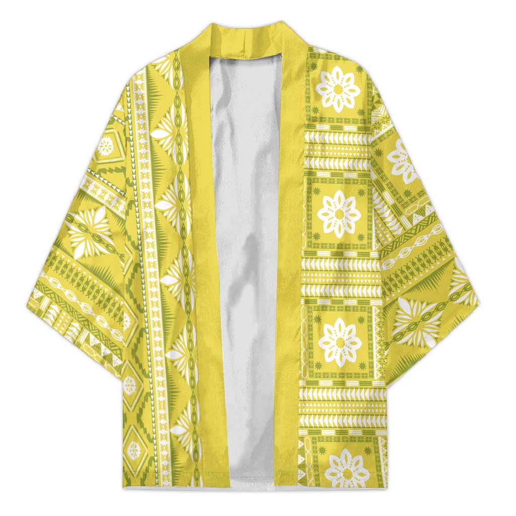 Fiji Masi All Yellow Kimono Tapa Pattern - Polynesian Pride
