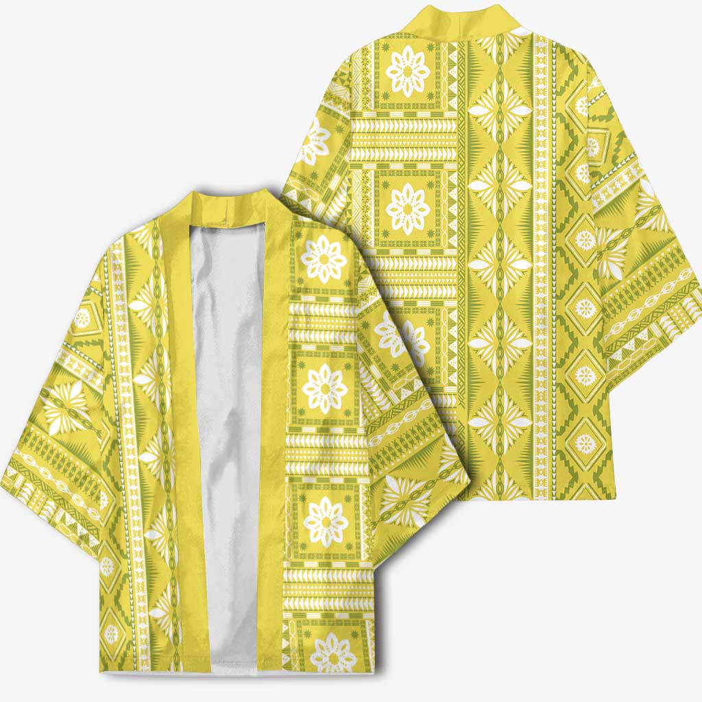 Fiji Masi All Yellow Kimono Tapa Pattern - Polynesian Pride