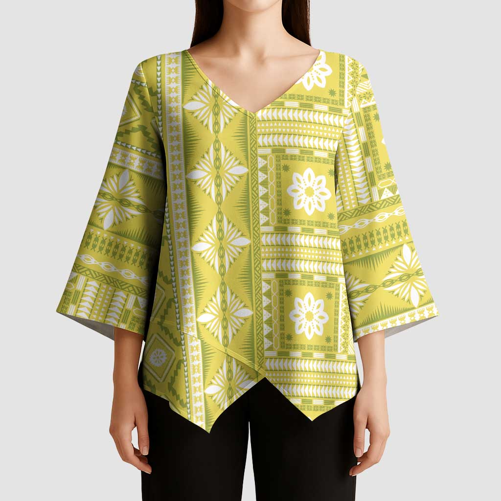 Fiji Masi All Yellow Kimono Sleeve Blouse Tapa Pattern - Polynesian Pride