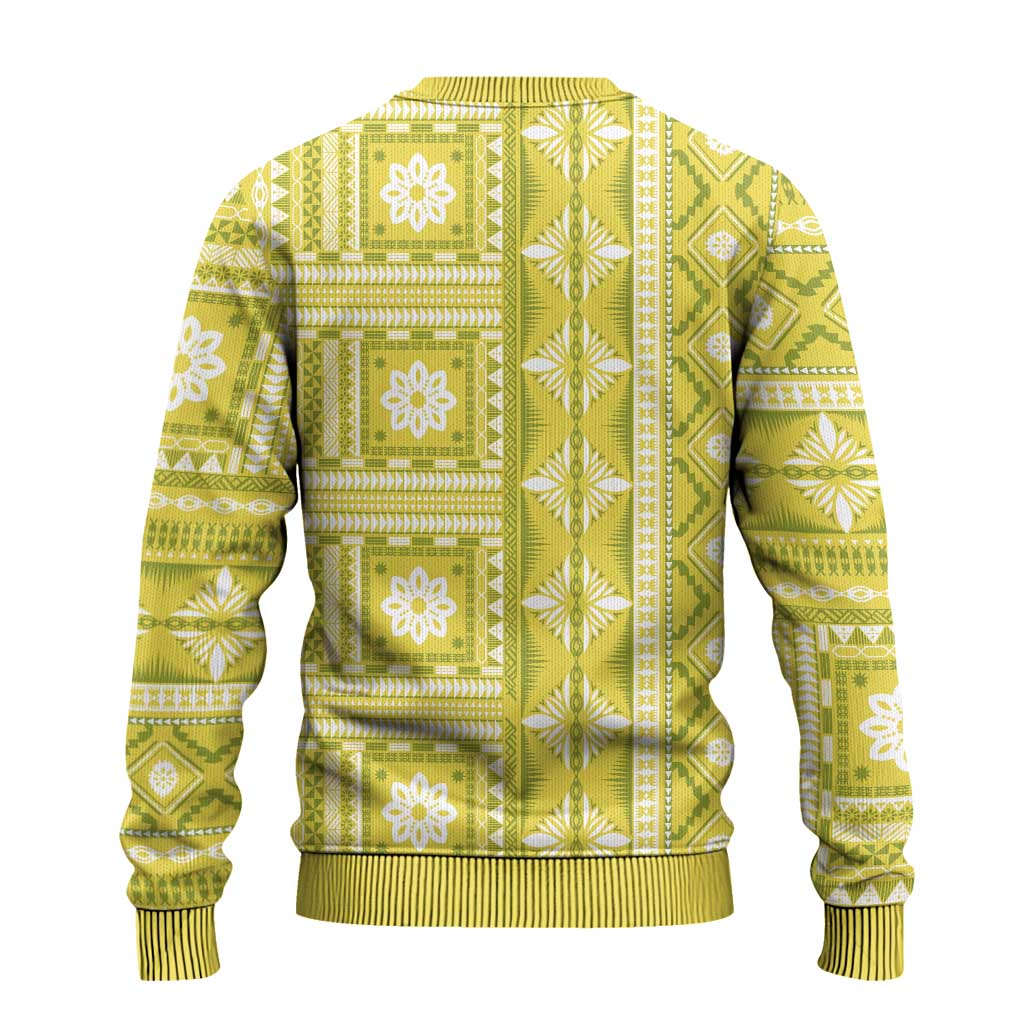 Fiji Masi All Yellow Ugly Christmas Sweater Tapa Pattern - Polynesian Pride
