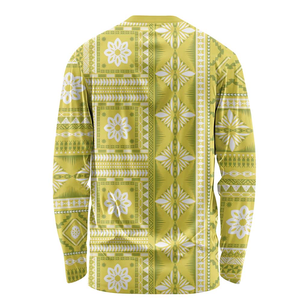 Fiji Masi All Yellow Long Sleeve Shirt Tapa Pattern - Polynesian Pride