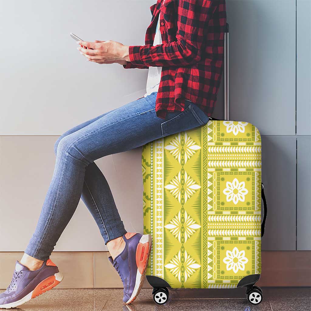 Fiji Masi All Yellow Luggage Cover Tapa Pattern LT01 - Polynesian Pride